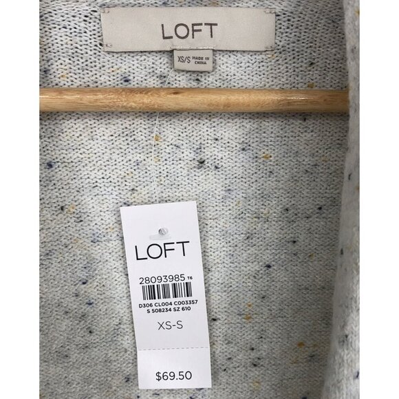 NWT Loft Open Front Duster Sweater Vest Women's XS-S White Speckled Pockets - Picture 2 of 7